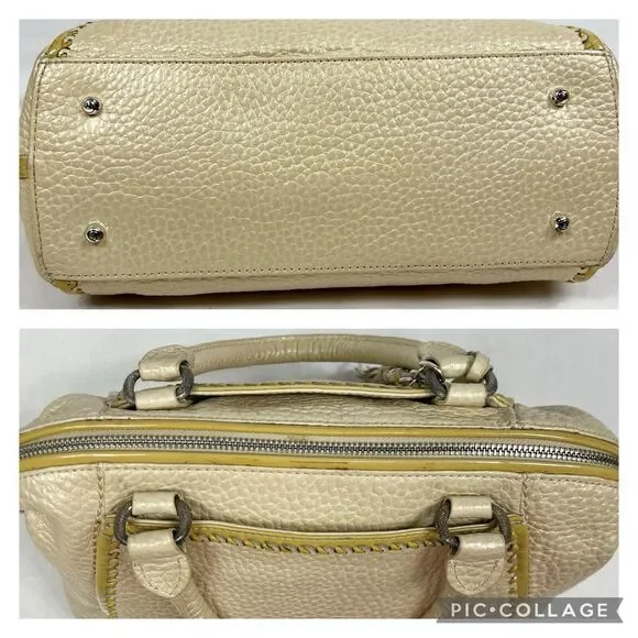 Brighton Metallic Cream Pebbled Leather Dual Handle Satchel U197302 Tassel Charm - Picture 9 of 14